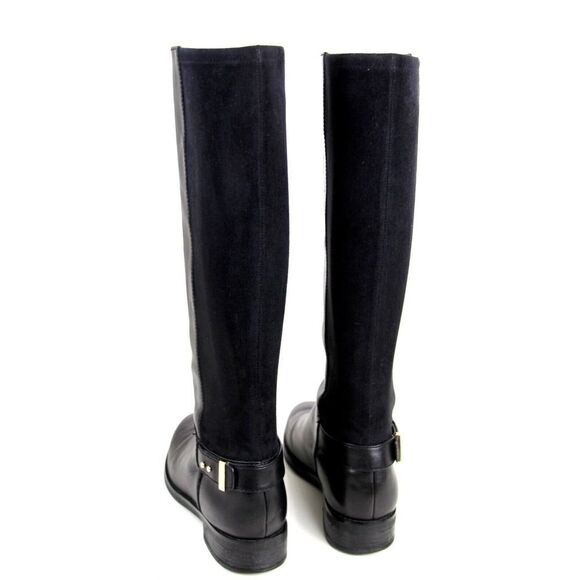 Cole Haan BLACK GENUINE LEATHER SUEDE LOW HEEL ROUND TOE PULL ON TALL BOOTS 7.5B - Picture 4 of 13
